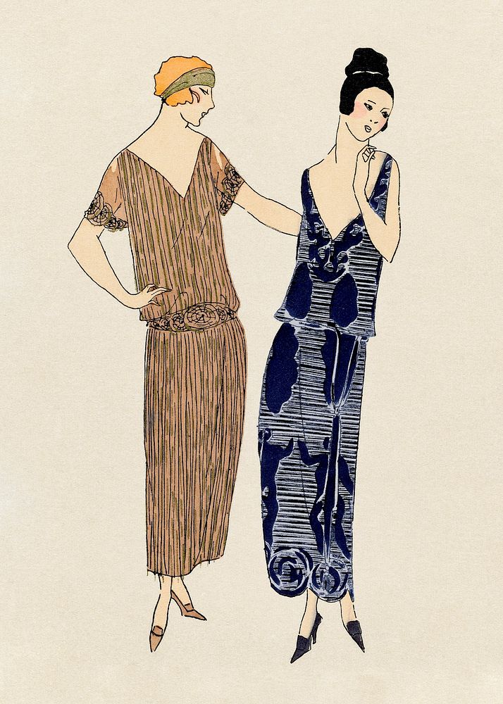 Flapper women, remixed from vintage illustration published in Tr&egrave;s Parisien