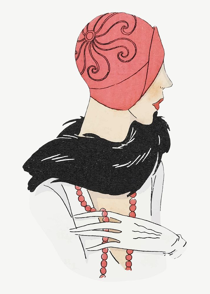 Woman vector in pink hat and scarf, remixed from vintage illustration published in Art&ndash;Go&ucirc;t&ndash;Beaut&eacute;