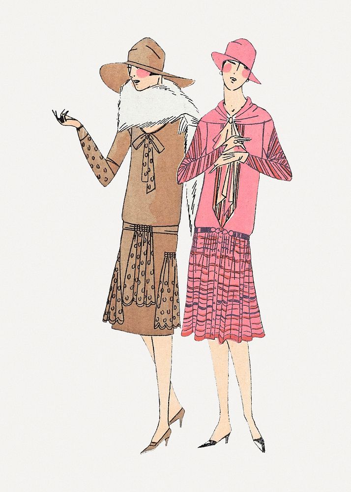 Woman in fashionable dress from the 1920s, remixed from vintage illustration published in Tr&egrave;s Parisien