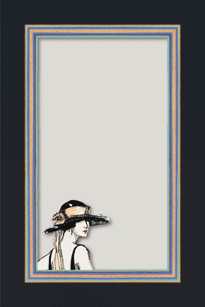 Frame vector with vintage women fashion illustration, remixed from the artworks by Bernard Boutet de Monvel