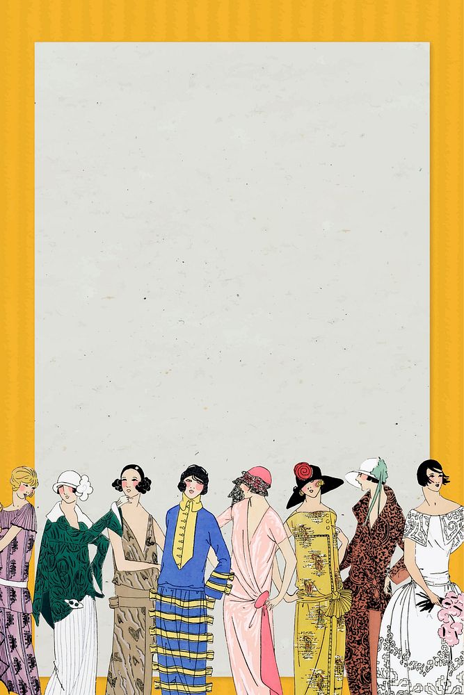 Frame vector featuring women fashion from 1920s, remixed from vintage illustration published in Tr&egrave;s Parisien