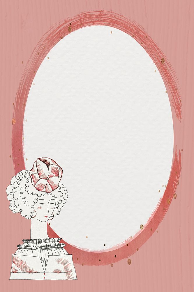 Pink frame with vintage women illustration, remixed from the artworks by Charles Martin