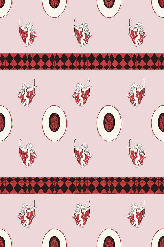 Pattern background psd featuring vintage cupid illustration, remixed from public domain artworks