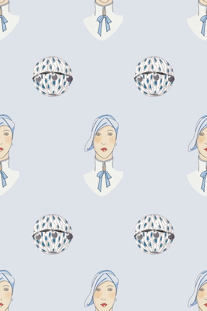 Pattern background  featuring vintage woman and beauty items, remixed from public domain artworks
