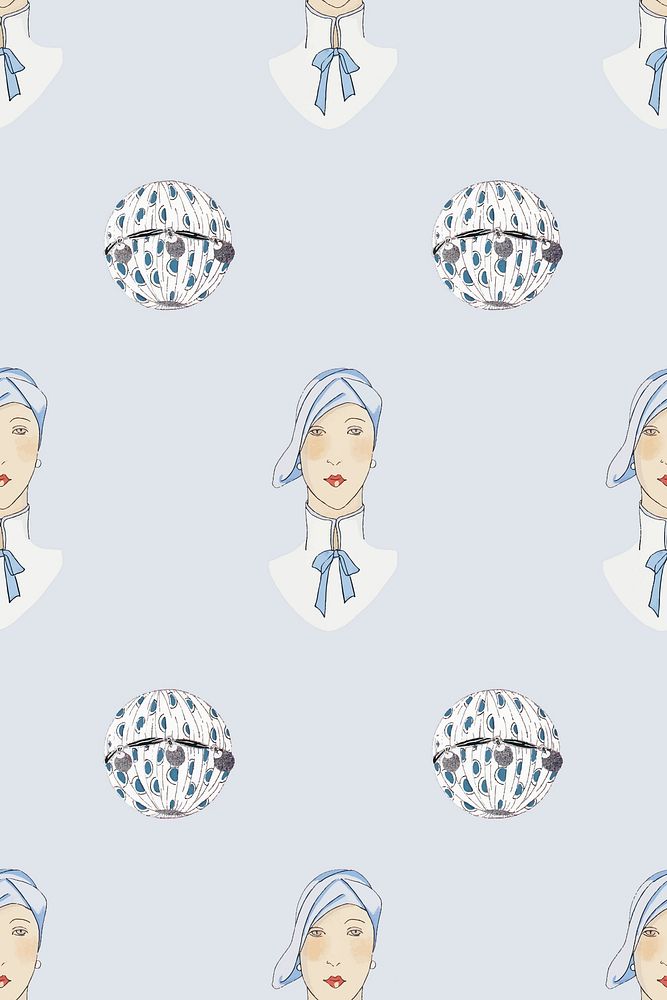 Pattern background vector featuring vintage woman and beauty items, remixed from public domain artworks