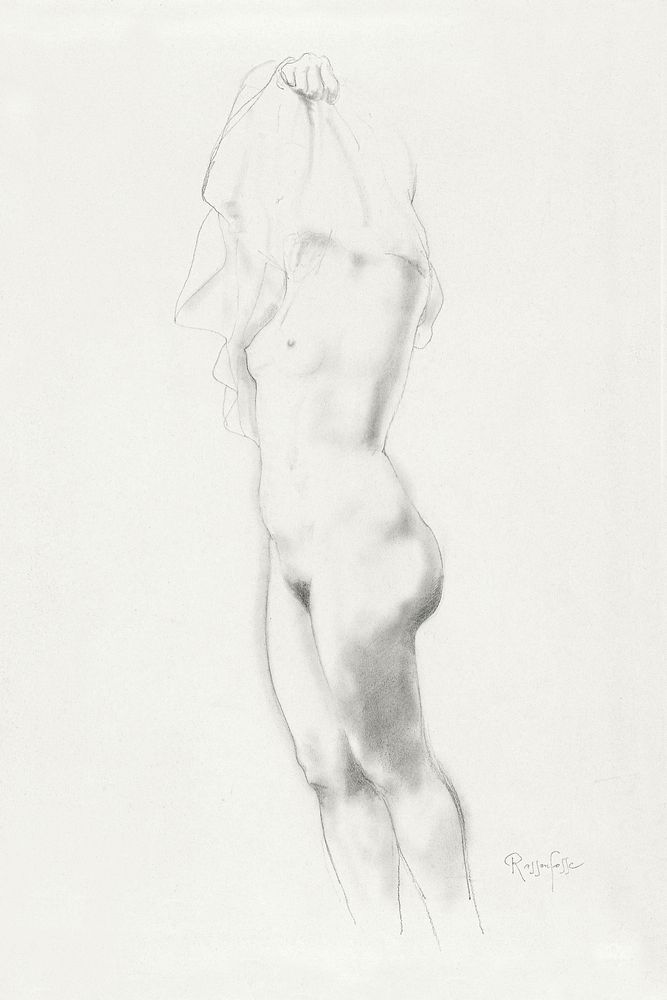 Naked woman showing her breasts, vintage erotic art. Standing Female Nude by Armand Rassenfosse. Original from The…