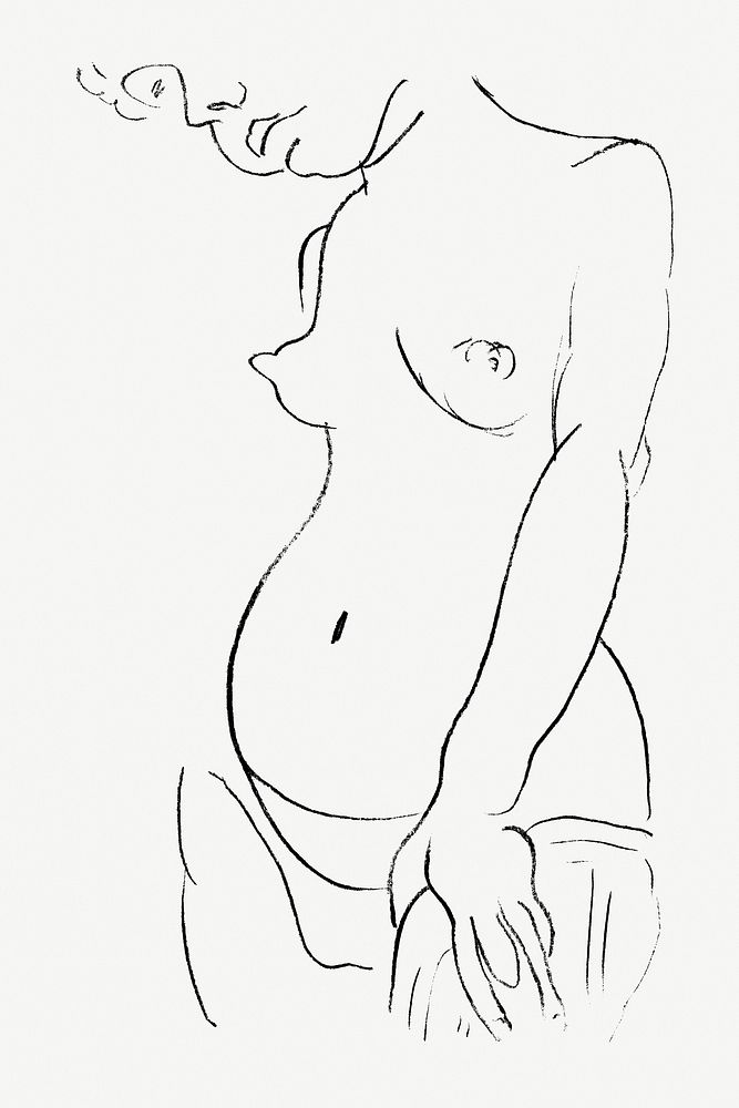 Naked woman showing her breasts, vintage erotic art. Nude woman posing vintage sensual hand drawn illustration