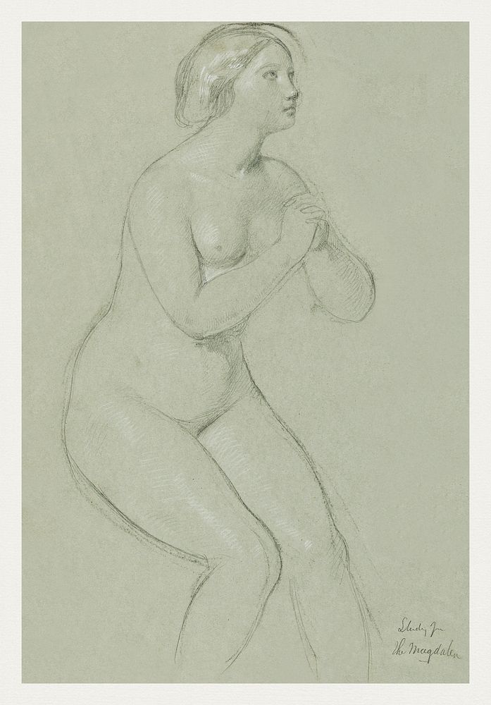 Female Nude Study for "A Magdalen" (1852) by Daniel Huntington. Original from The Smithsonian. Digitally enhanced by…