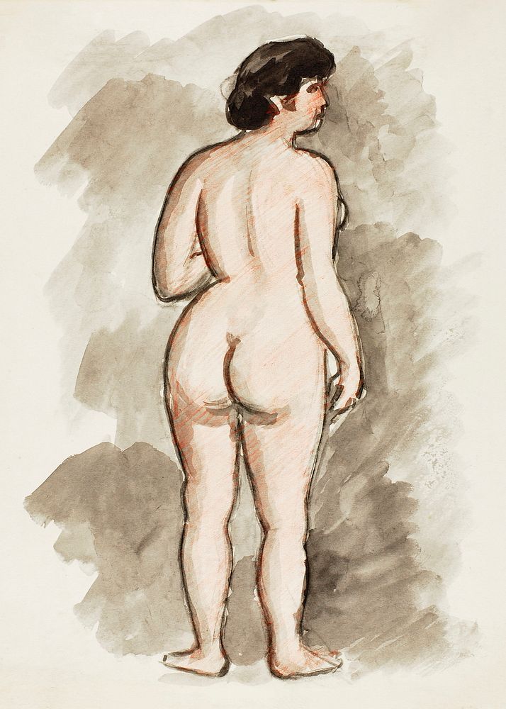 Woman showing off naked bum, vintage nude illustration. Standing Nude by Carl Newman. Original from The Smithsonian.…