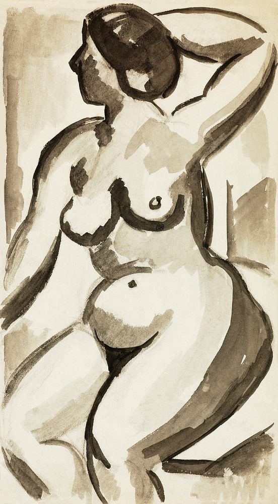 Naked woman showing her breasts, vintage nude illustration. Seated Female Nude by Carl Newman. Original from The…