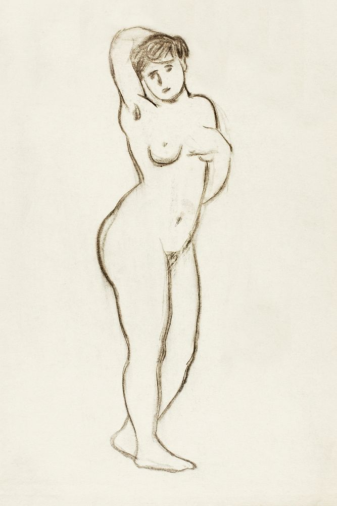 Naked woman showing her breasts, vintage nude illustration. Standing Female Nude by Carl Newman. Original from The…