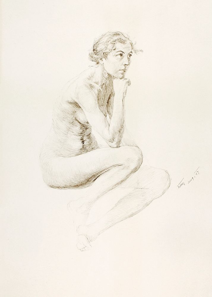 Vintage erotic nude art of a naked woman. Untitled (seated female nude) (1897) by Karl Bitter. Original from The…