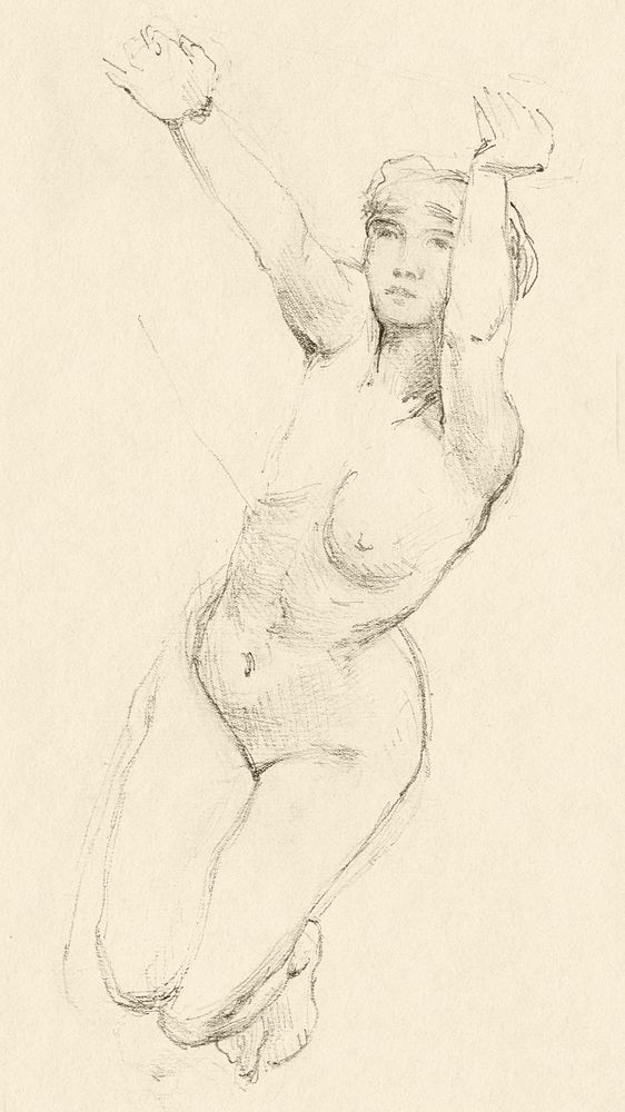 Naked woman showing her breasts, vintage nude illustration. Sketch of a Female Nude (1895) by Francis Augustus Lathrop.…