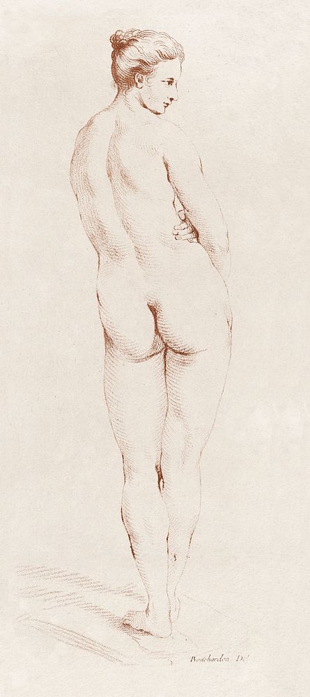 Vintage erotic nude art of a naked woman. Standing Female Nude by Gilles-Antoine Demarteau. Original from The MET museum.…
