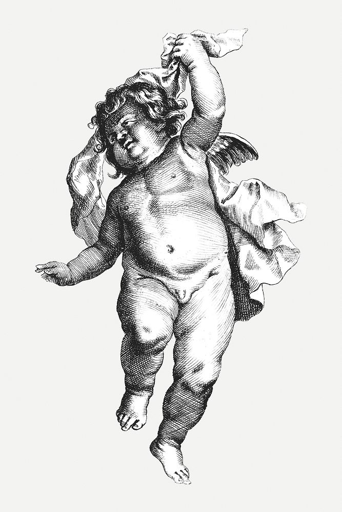 Vintage cute cherub dancing psd illustration