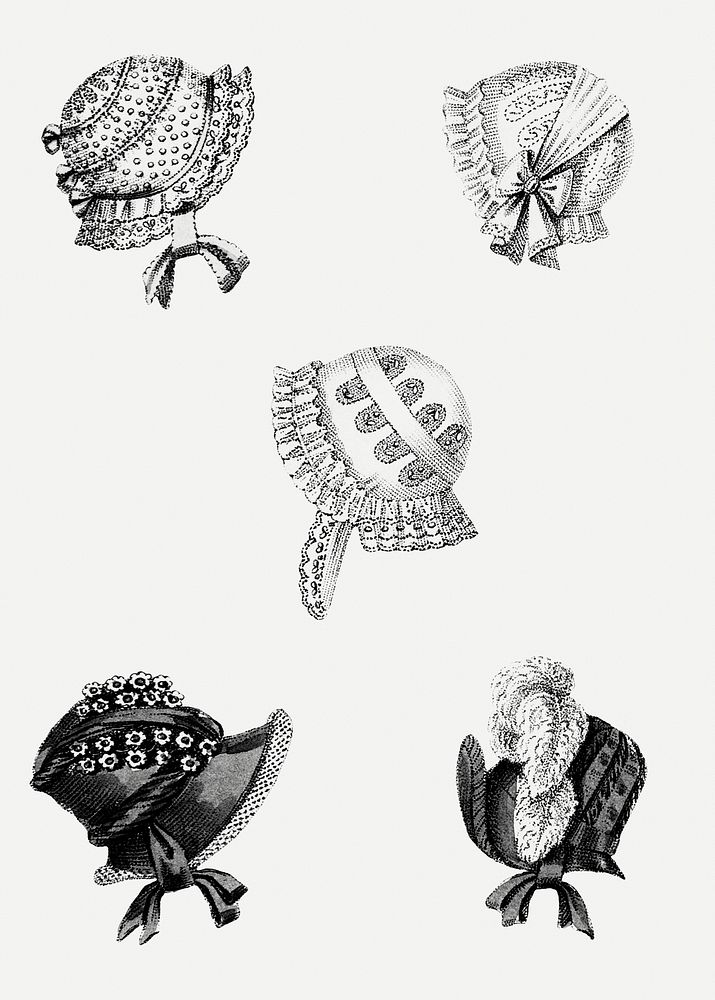 Vintage head dresses psd illustration set, remix from artworks by John Bell