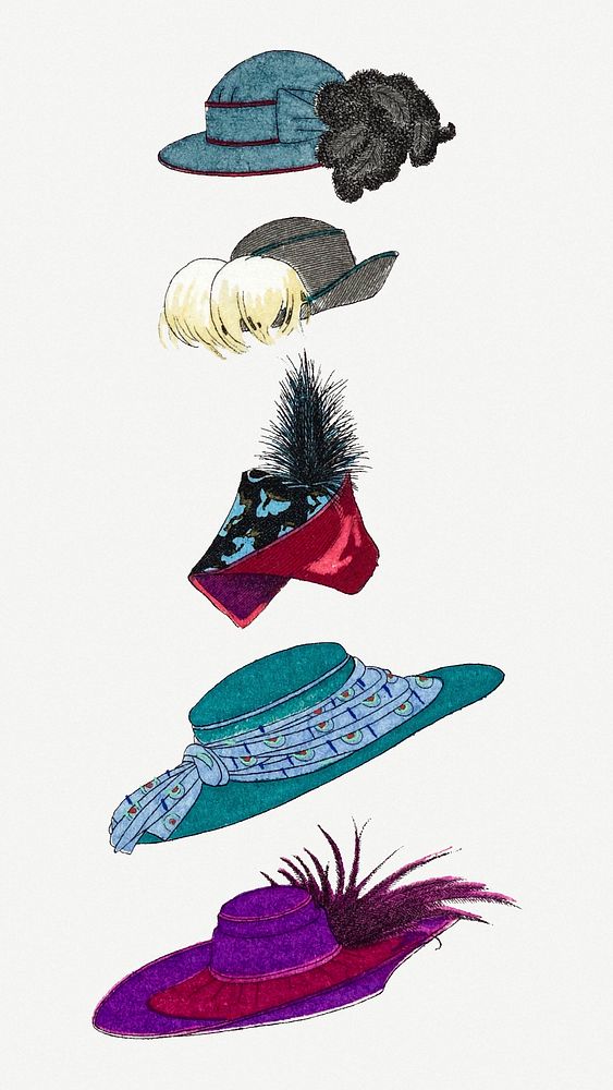 Vintage ladies hat illustration set, remix from artworks by Charles Martin