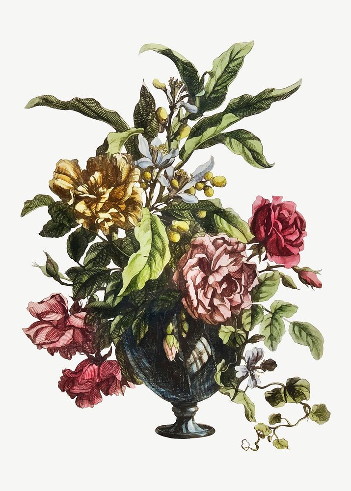 Vintage vase of flowers vector illustration, remix from artworks by Jean Baptiste Monnoyer