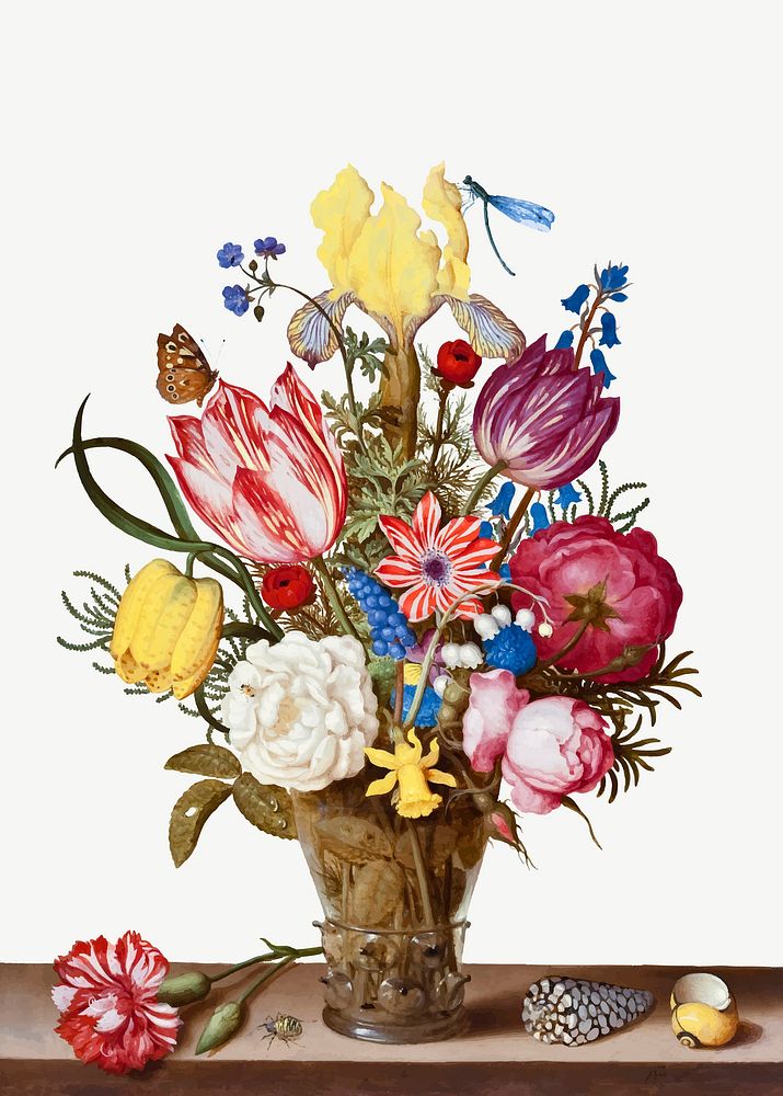 Vintage flower illustration vector, remix from artworks by Ambrosius Bosschaert