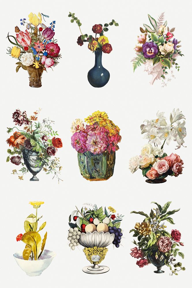 Vintage flowers psd botanical illustration set