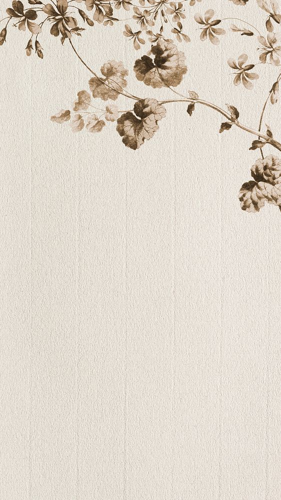 Vintage sepia scarlet flower and variegated geranium leaf on cream texture background design resource