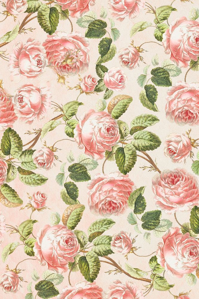 Vintage pink rose flower pattern background design resource