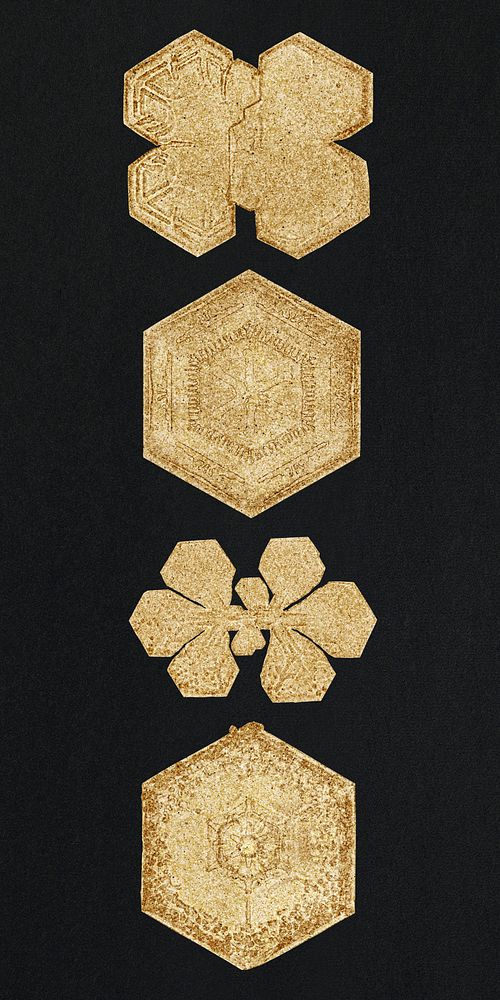 Christmas gold snowflake psd macro photography set, remix of art by Wilson Bentley