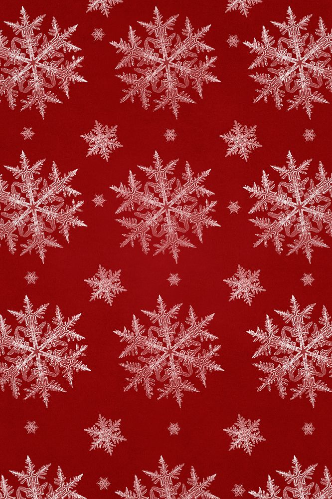 Red Christmas snowflake pattern background, remix of photography by Wilson Bentley