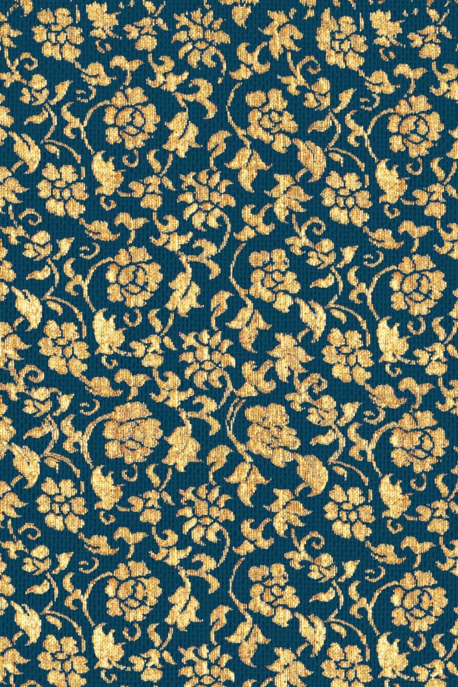 Vintage gold floral psd pattern background, featuring public domain artworks
