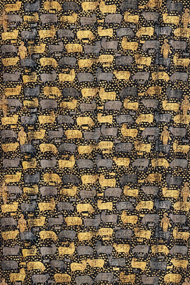 Vintage gold and black cow pattern background vector, featuring public domain artworks