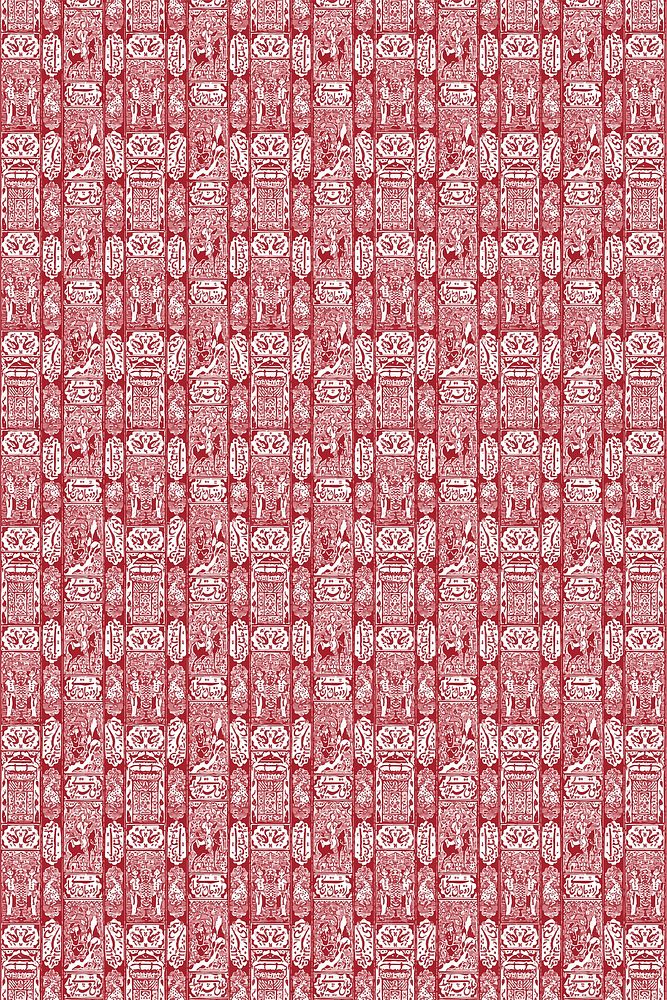 Vintage red textile pattern background vector, featuring public domain artworks