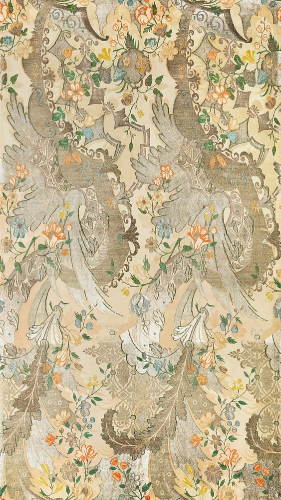Vintage floral pattern background vector, featuring public domain artworks