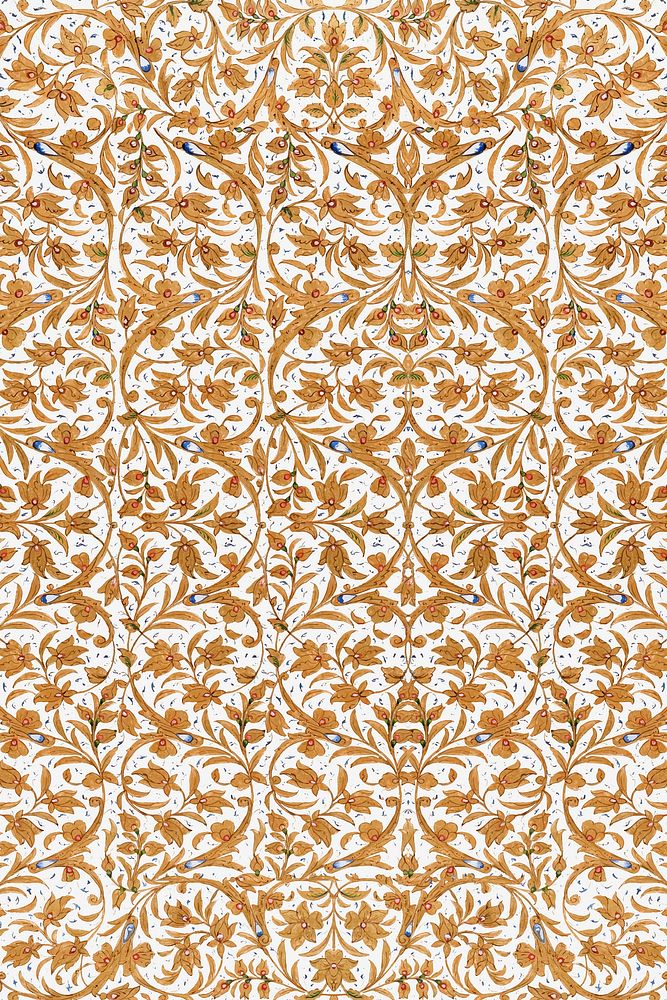 Vintage brown floral pattern background vector, featuring public domain artworks