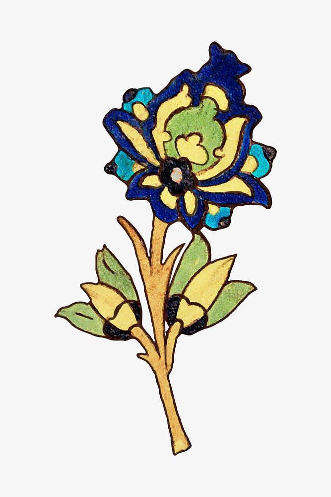 Vintage blue flower illustration vector, featuring public domain artworks