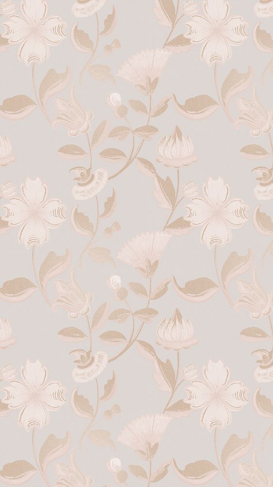 Vintage neutral floral pattern mobile phone wallpaper, featuring public domain artworks