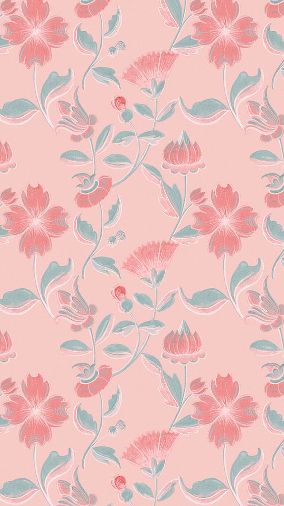 Vintage pink floral pattern mobile phone wallpaper, featuring public domain artworks