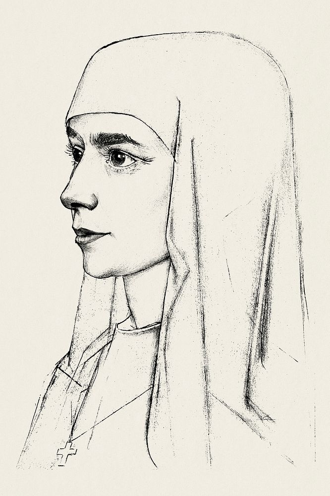 Retro nun drawing, remixed from the artworks of Jan Toorop.