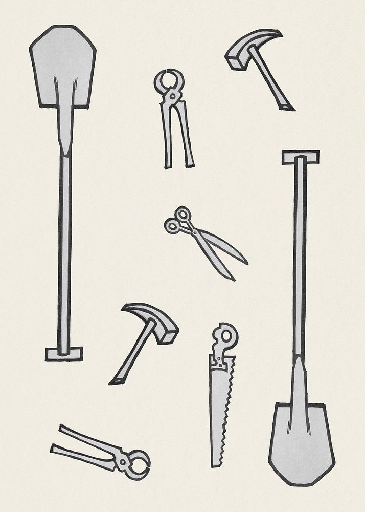 Black and white home tool set, remixed from the artworks of Jan Toorop.