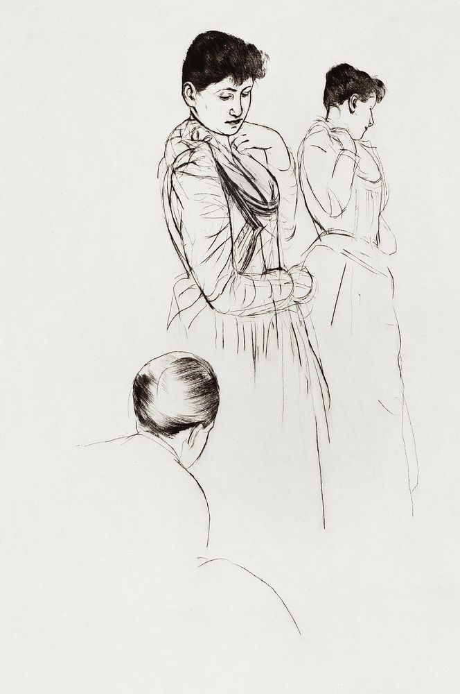 The Fitting (1890&ndash;1891) by Mary Cassatt. Original portrait drawing from The National Gallery of Art. Digitally…