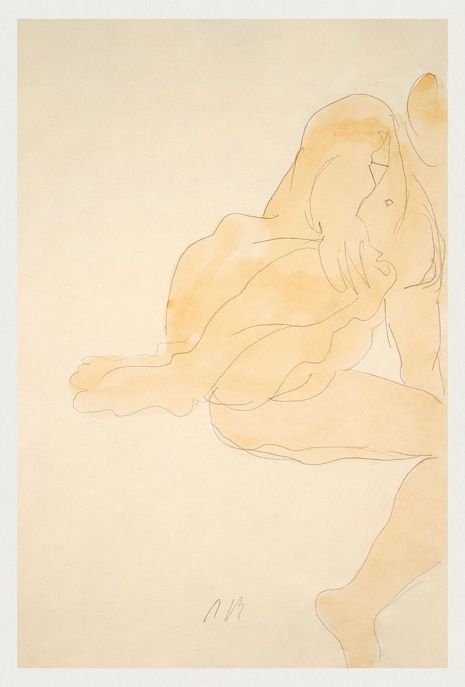 Naked woman spreading her legs, vintage nude illustration. Nude Sitting, Knee Raised by Auguste Rodin. Original from Yale…