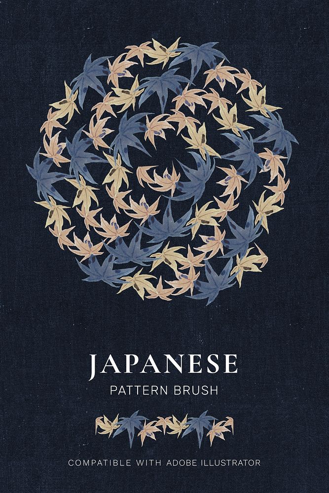 Japanese maple leaves pattern brush vector, artwork remix from original print by Watanabe Seitei