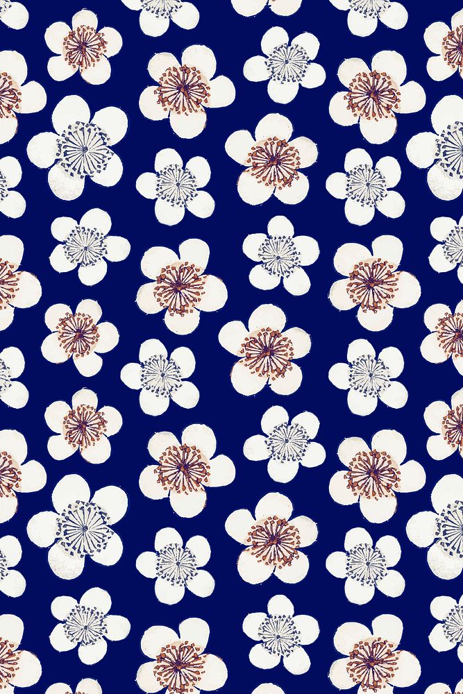 Vintage Japanese seamless plum blossom pattern vector, remix of artwork by Watanabe Seitei