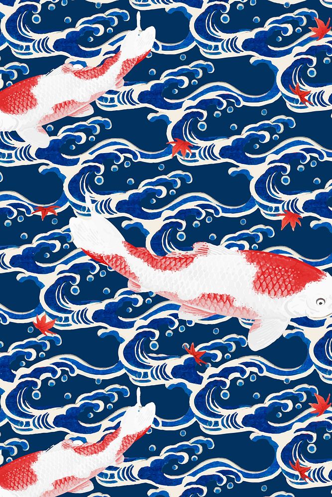 Traditional Japanese koi fish pattern vector, remix of artwork by Watanabe Seitei