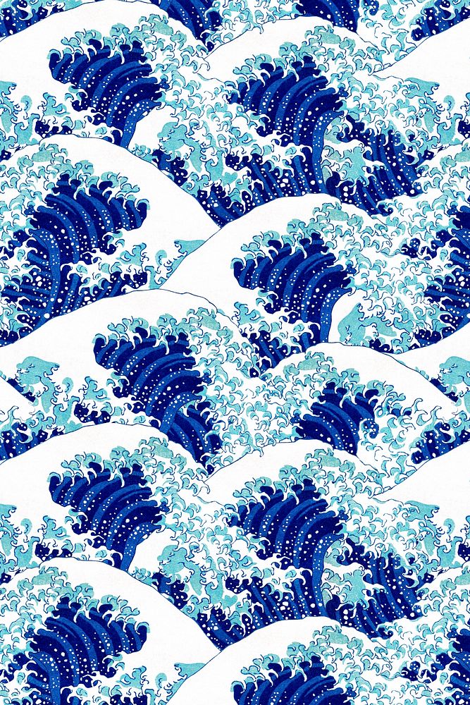 Japanese blue wave pattern, remix of artwork by Watanabe Seitei