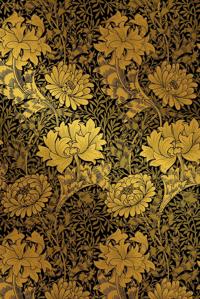Golden floral pattern remix from artwork by William Morris