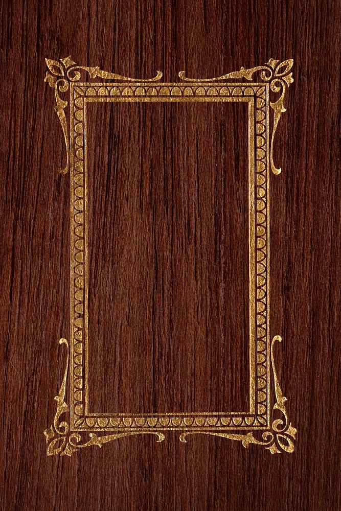 Christmas gold frame in wood background