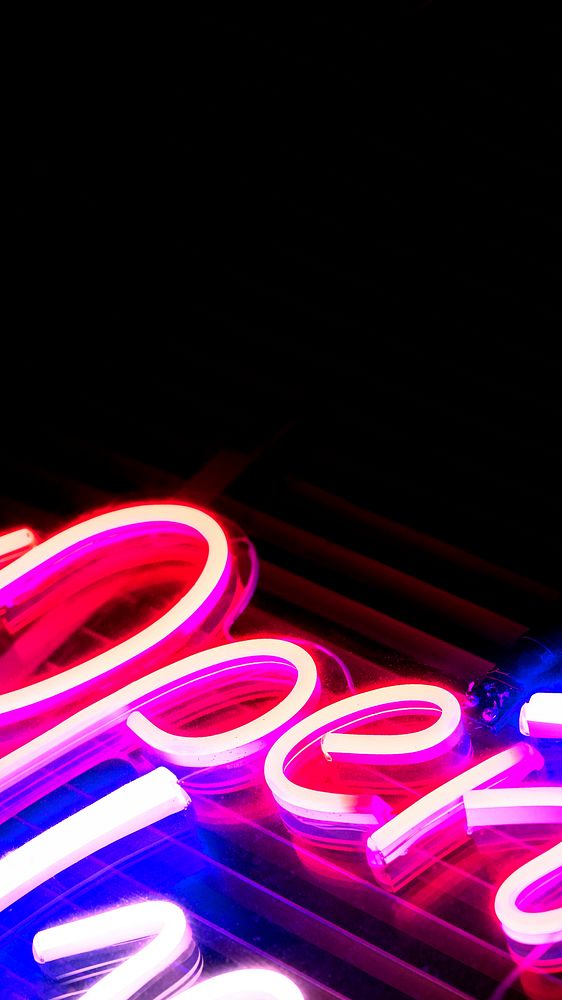 Neon pink open sign on black mobile wallpaper
