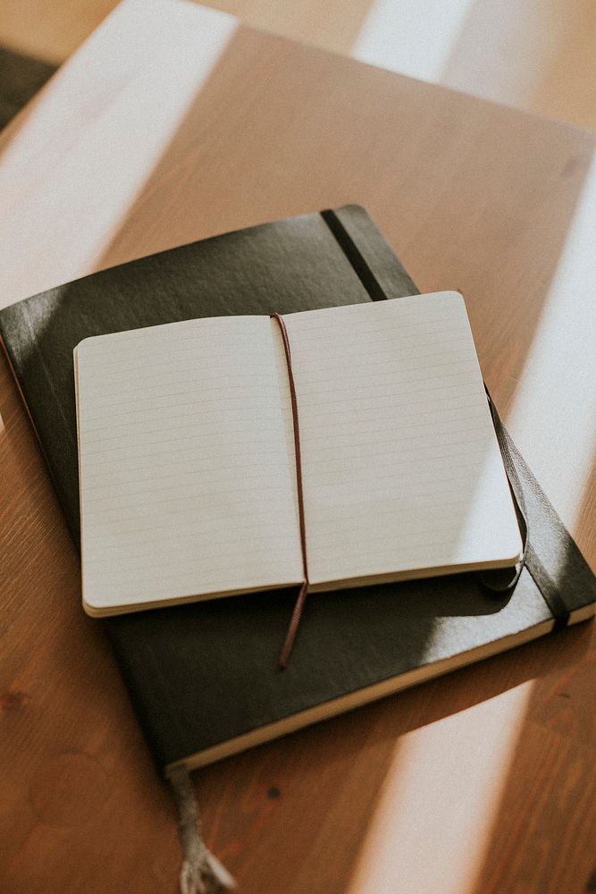 Blank notebook page on wooden desk