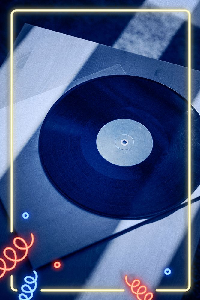 Gold frame on vinyl mockup with blue color effect