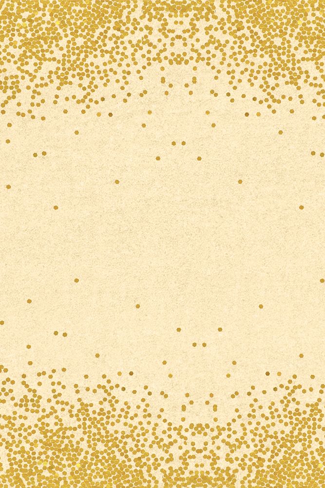 Shimmering gold confetti frame on a beige background 